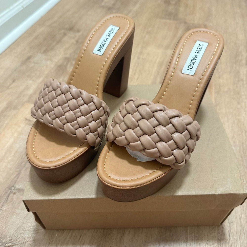 Steve Madden | NEW Amazed Nude Braided Platform Block Heel Slide Sandals, 8.5 - Picture 3 of 7